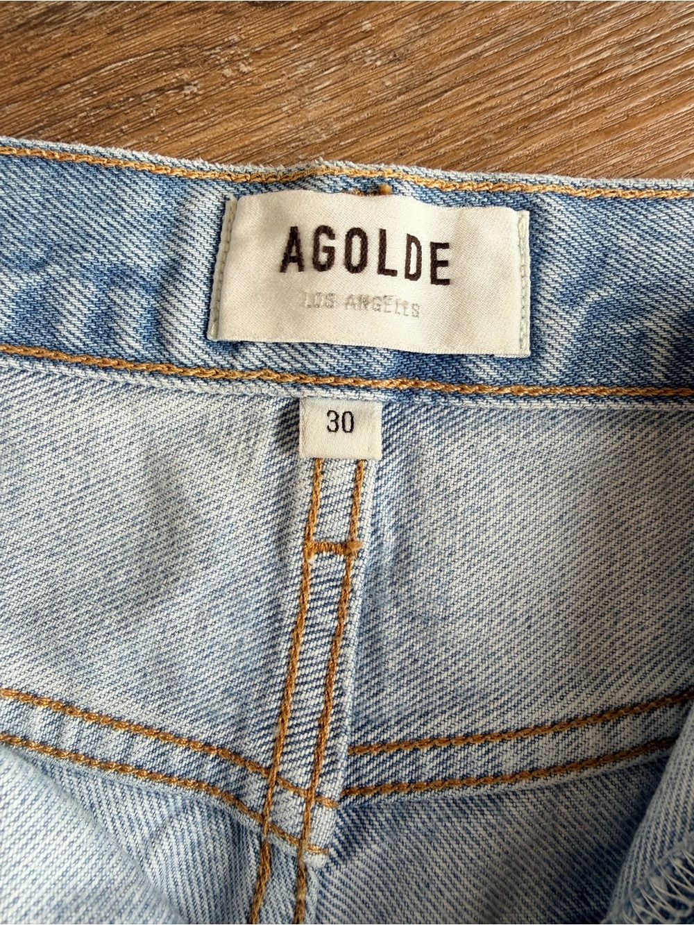 Agolde Parker Long Light Wash Denim Jean Shorts - Picture 6 of 7